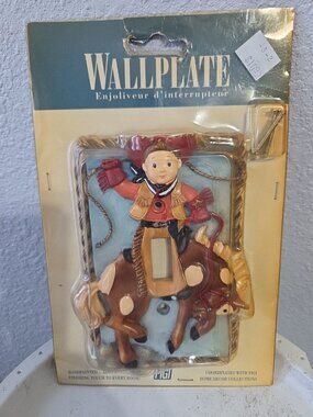 Vintage FIGI Hand Painted Wall Plate Lil Buckaroo Cowboy Single Light Switch